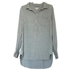 Merona Women’s Tunic Cotton Button Gray Striped Top Large